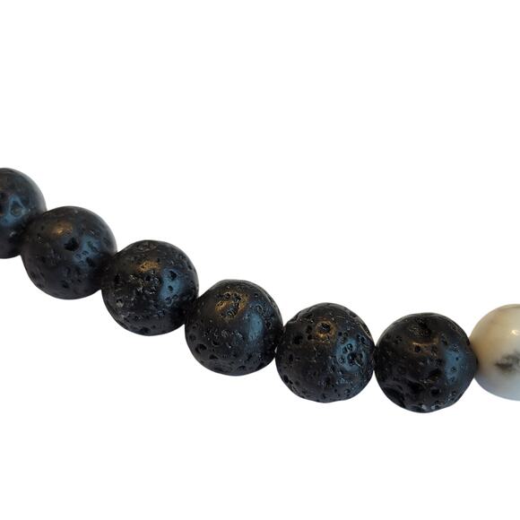 Lava Rock Howlite Bead Bracelet 7-9" Adjustable Unisex Black White, Gift Bag - Picture 2 of 12